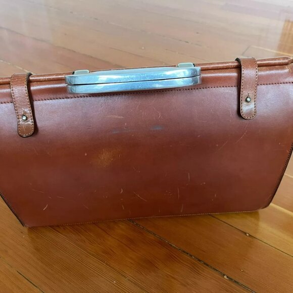 Bill Amberg Rocket Briefcase in Tan with British Green Liner and Metal Handle - Picture 7 of 9